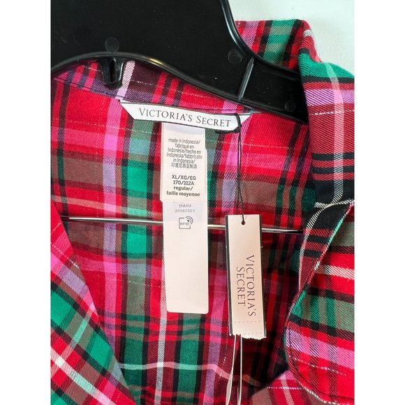 NWT Victoria Secret Plaid Pajama Set Long Sleeve Button Up Cotton Red XL - Picture 9 of 11